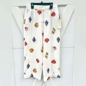 Rachel Zoe Seashell Crop Pants Drawstring Waist Linen size S resort wear
